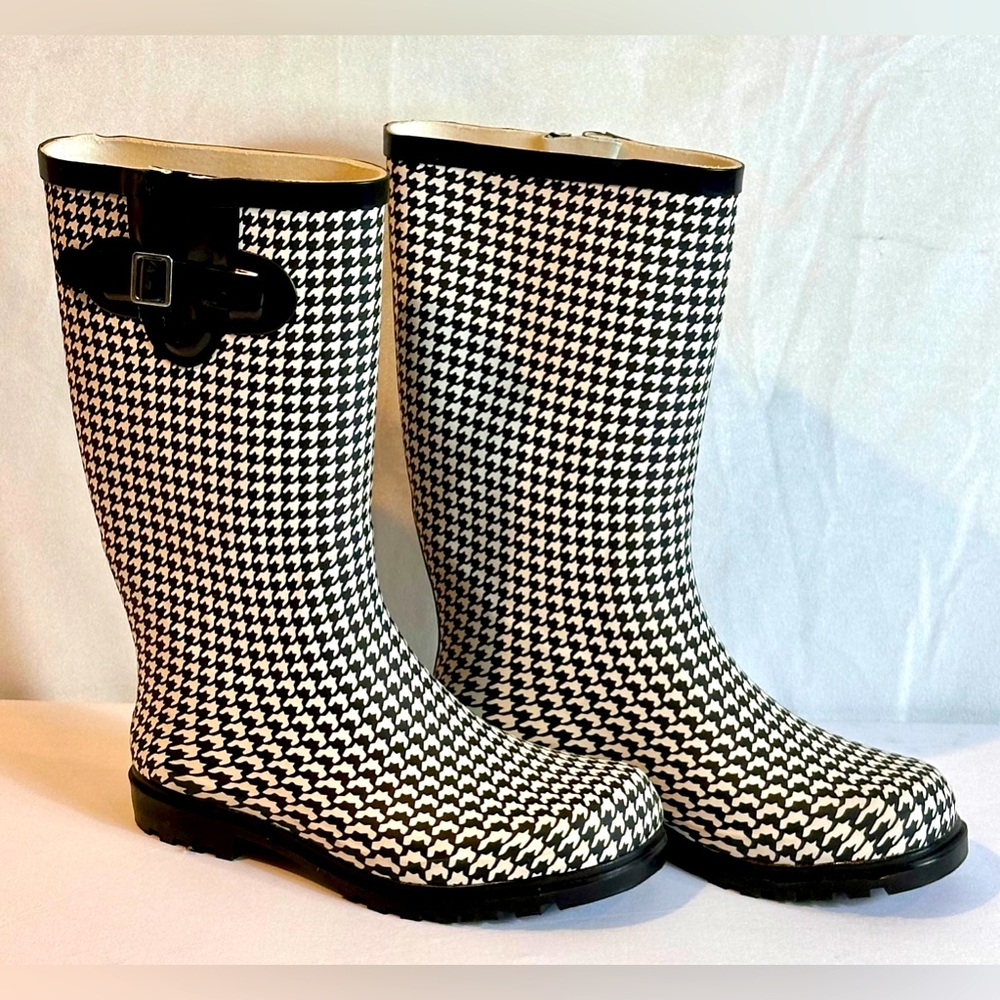 Black Houndstooth Rain Boots-Puddles, Nwot View 5